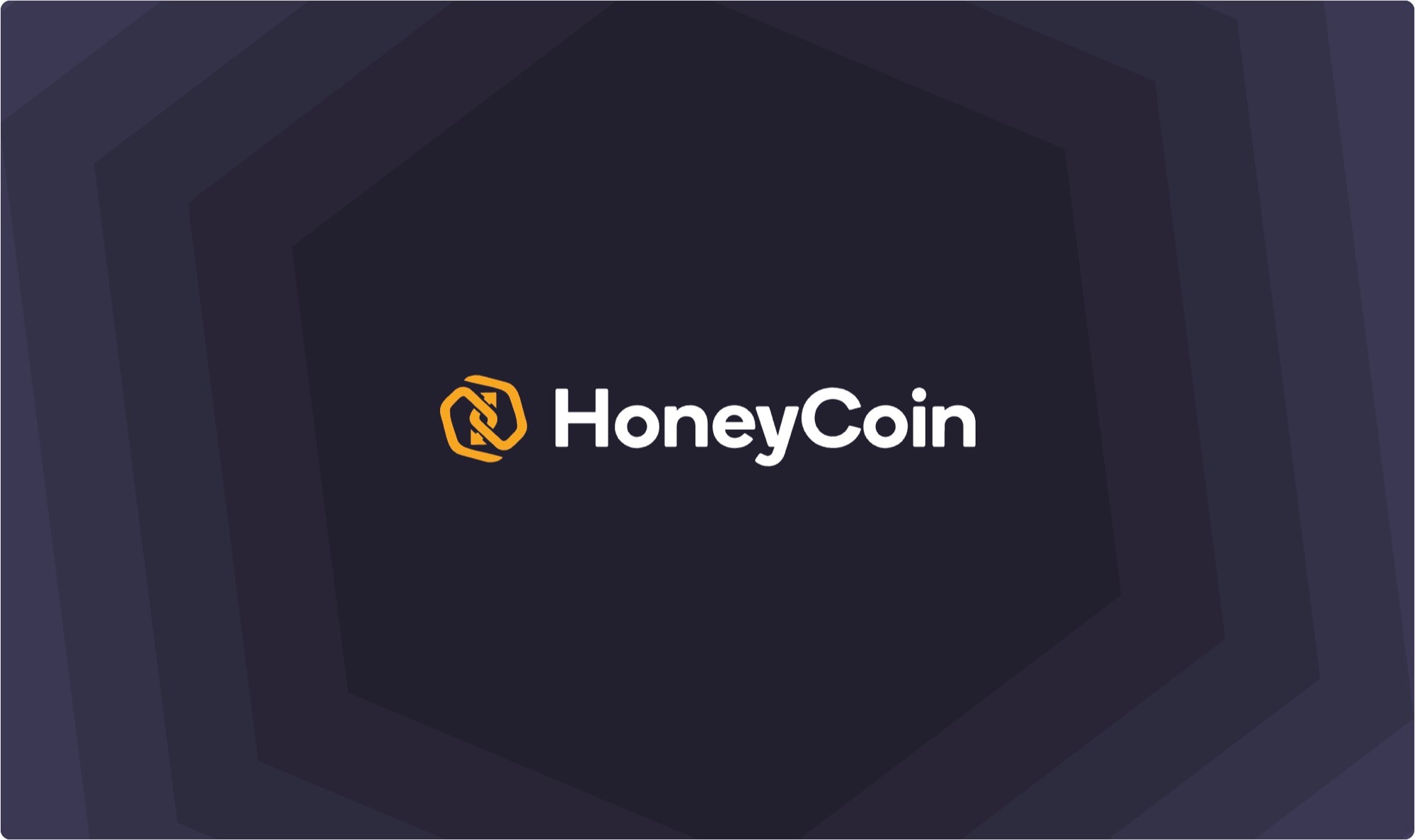 Honeycoin logo on a dark brand pattern