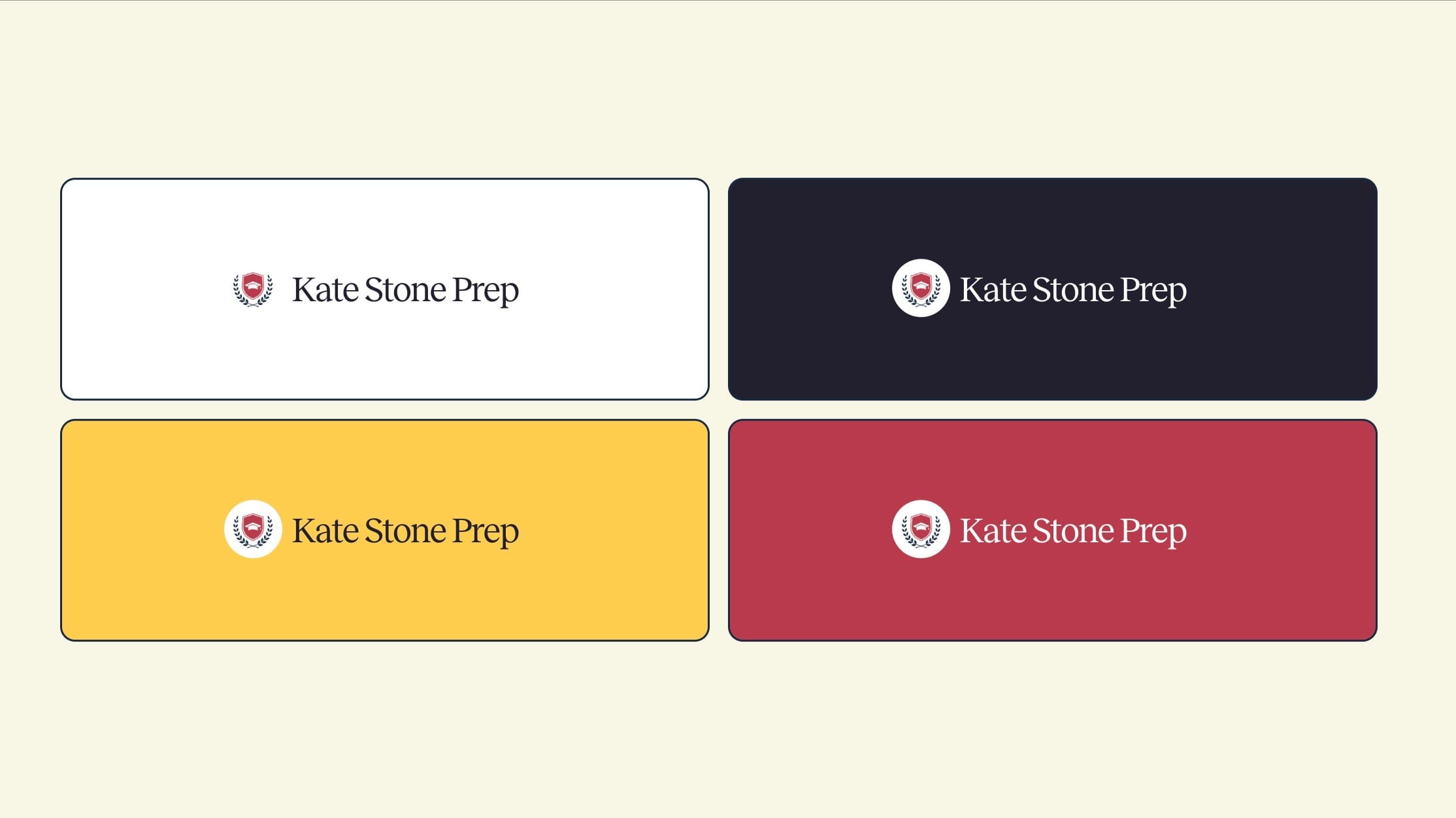 The Kate Stone Prep logo on white, navy, yellow and red