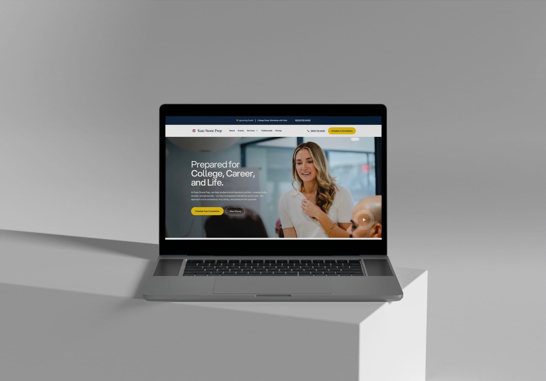 The Kate Stone Prep homepage on a laptop