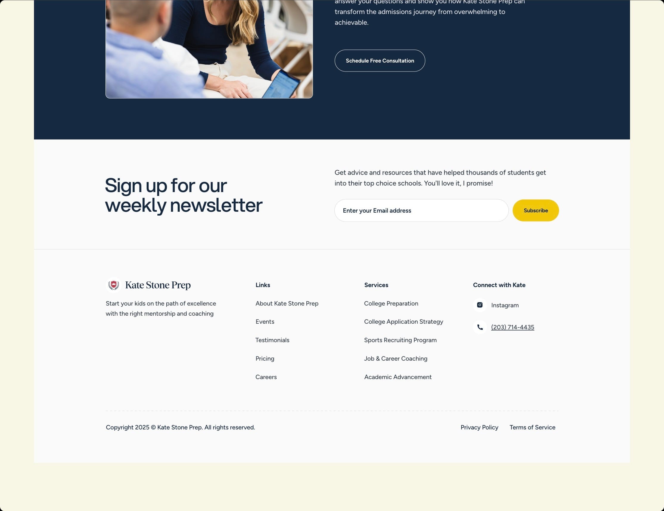 Newsletter sign-up and footer