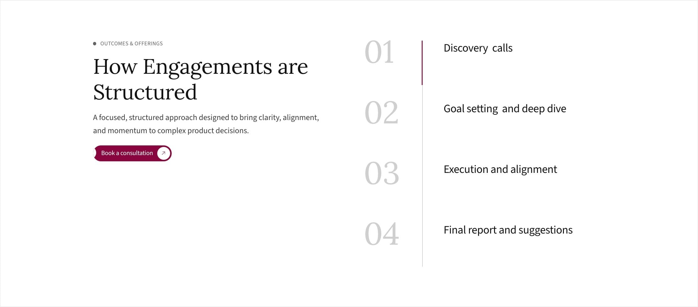 “How engagements are structured”: discovery, goal setting, execution and final report