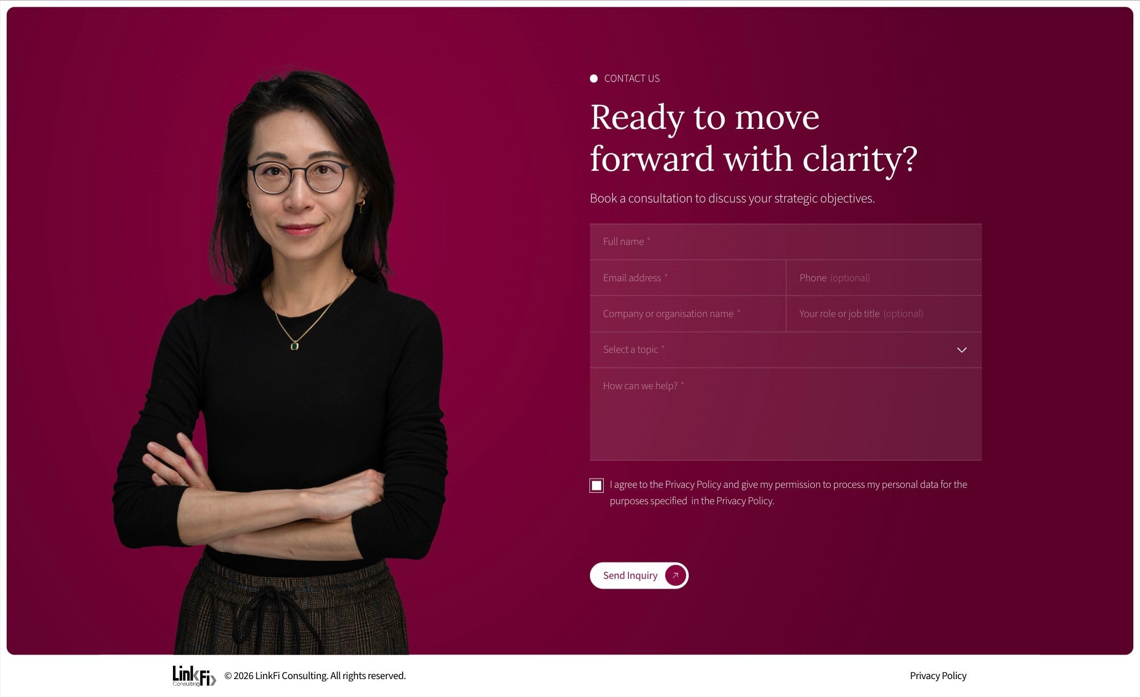 “Ready to move forward with clarity?” consultation form with Mandy Chiu