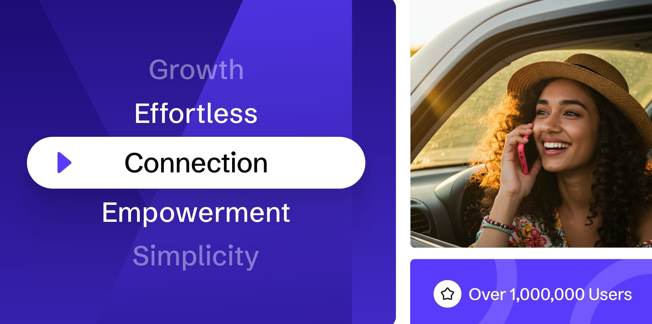 Brand values list and an “over 1,000,000 users” card