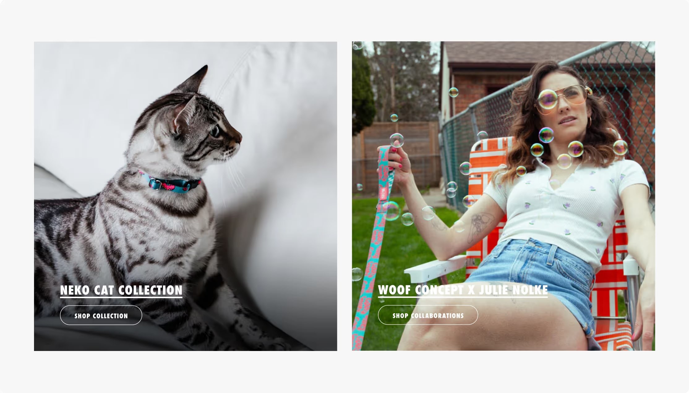 Campaign creative for the Neko Cat collection and the Woof Concept x Julie Nolke collaboration