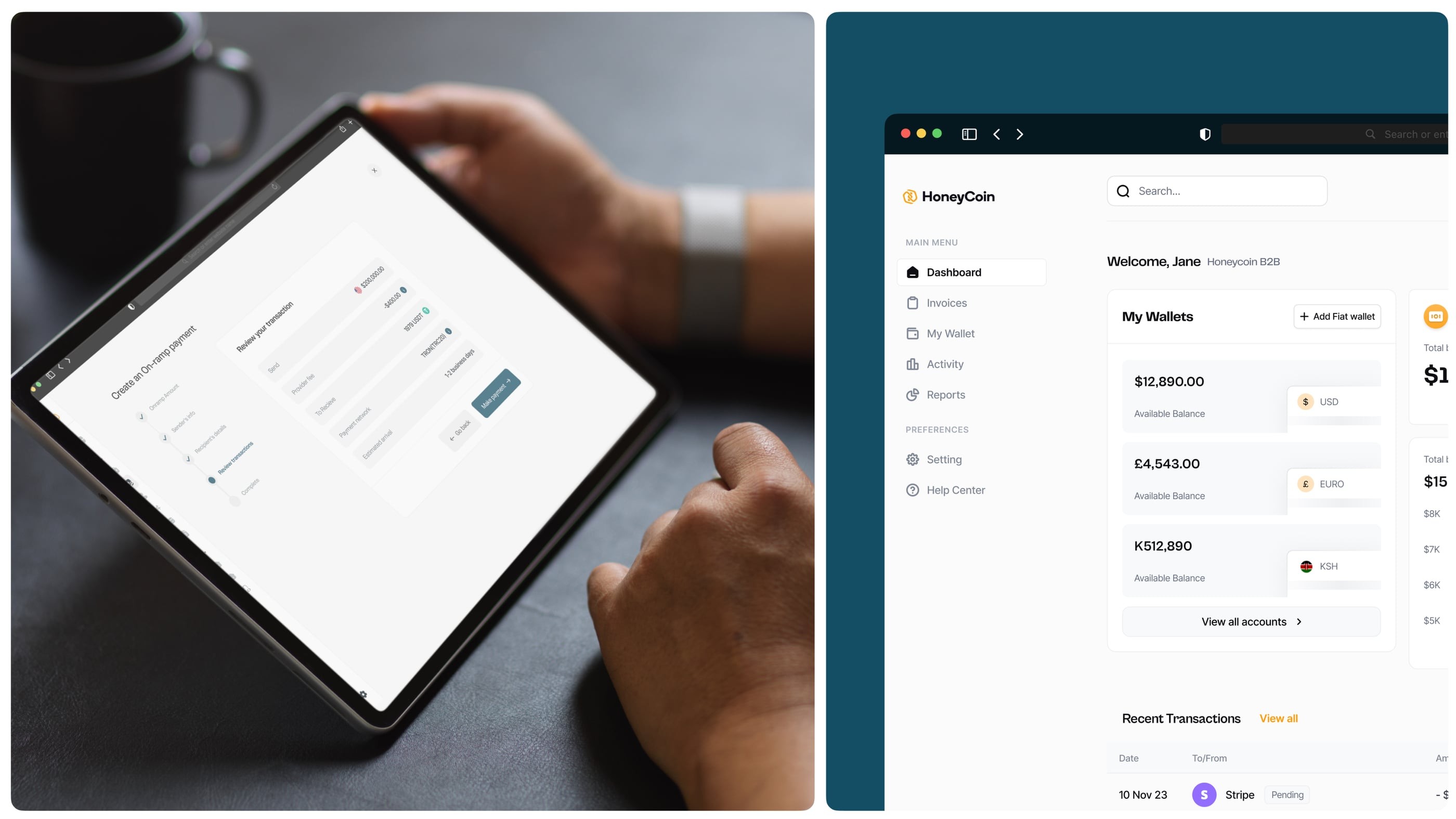 Honeycoin B2B web app on a laptop