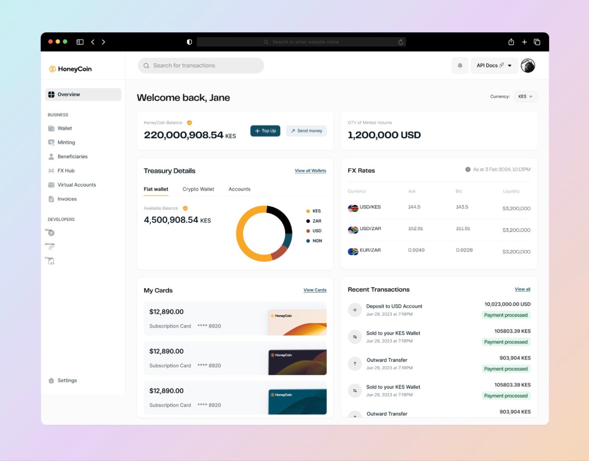 The redesigned Honeycoin dashboard