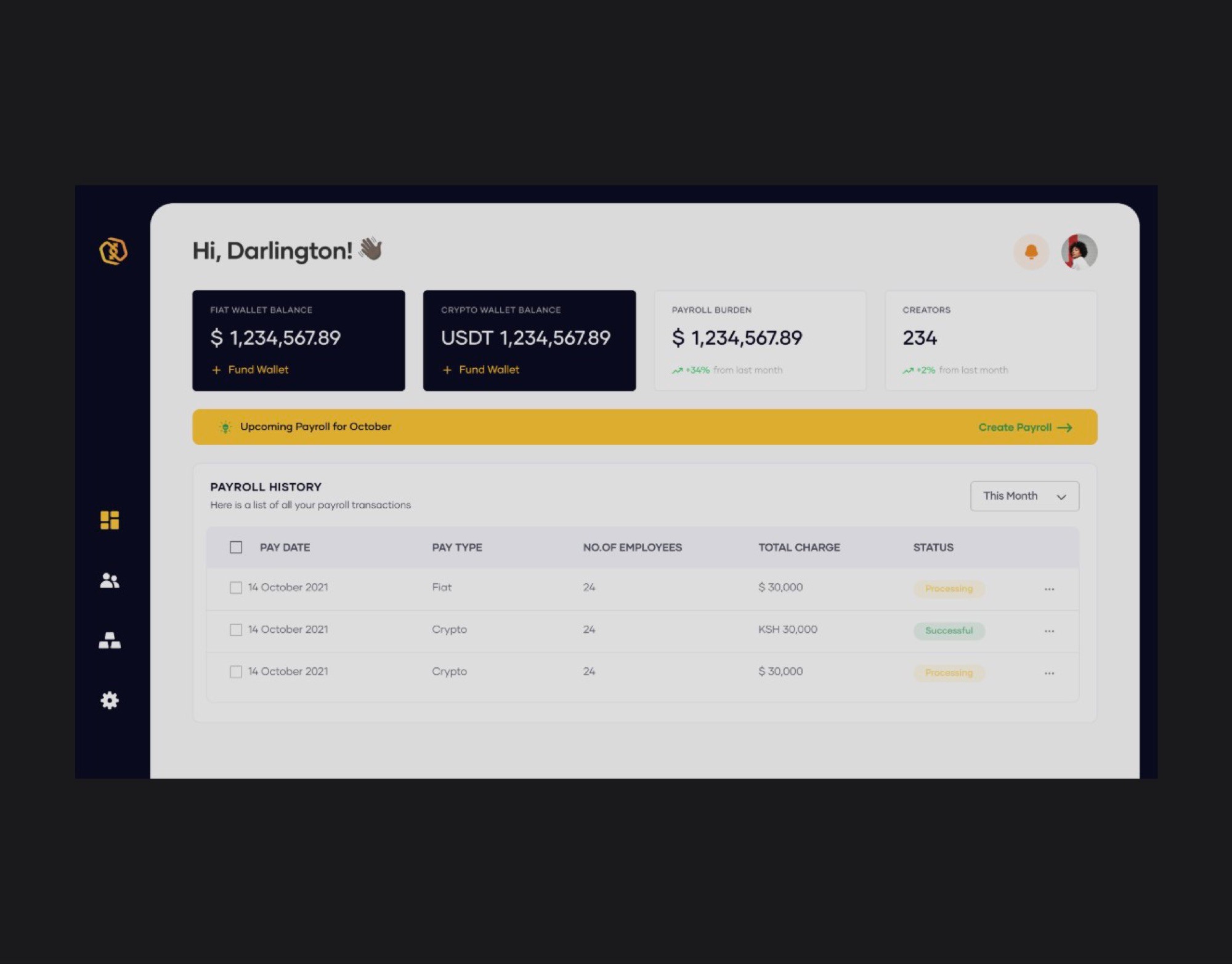 The old Honeycoin B2B dashboard