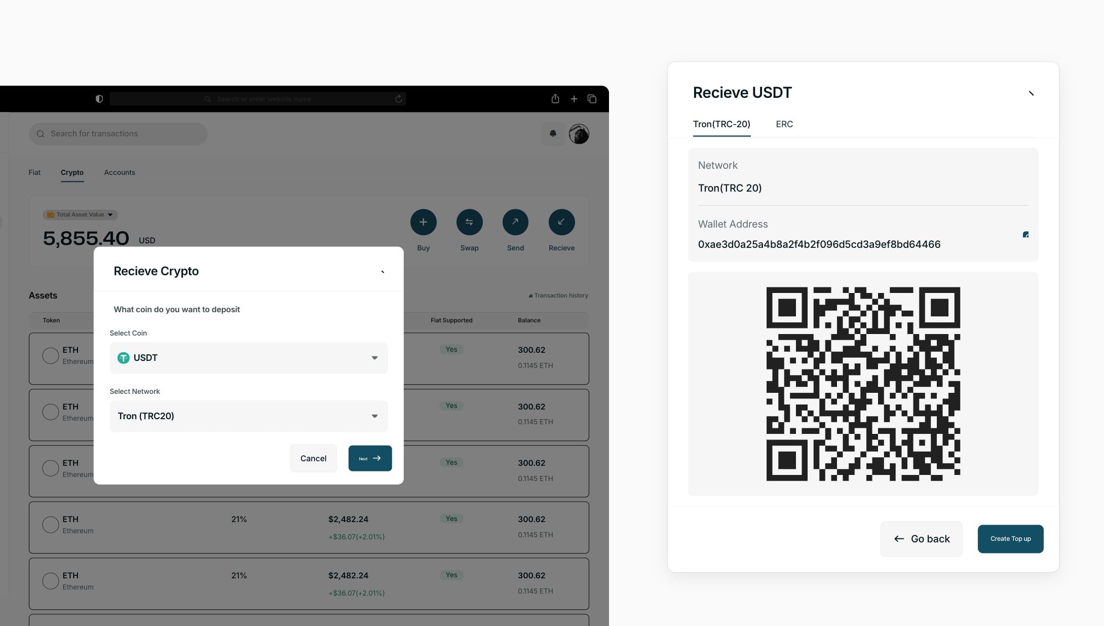 Receive crypto with QR code