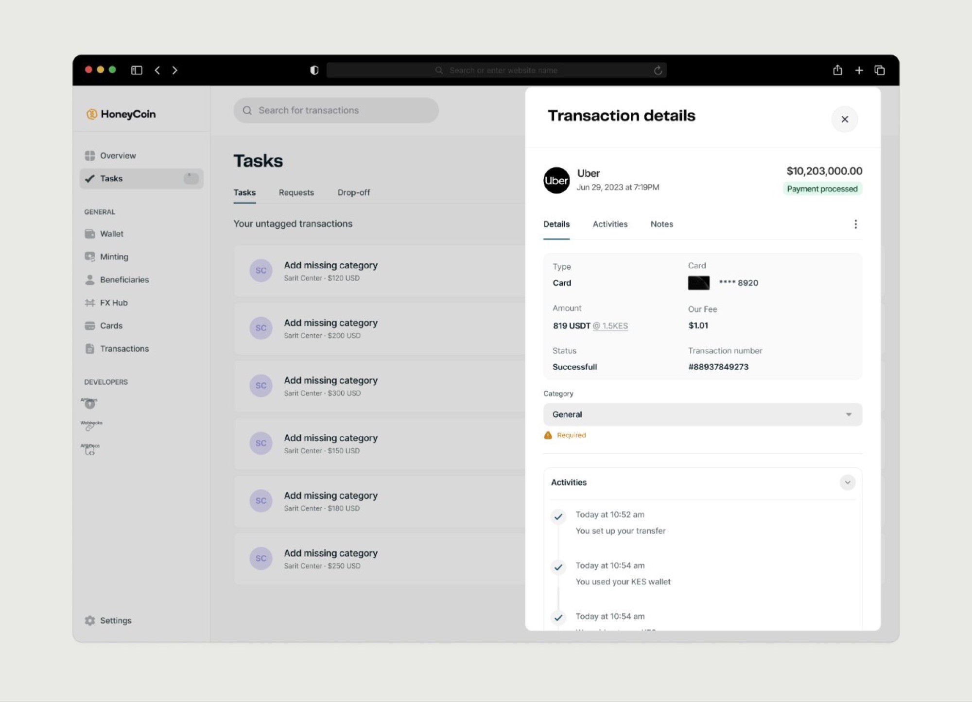 Task and transaction details screen