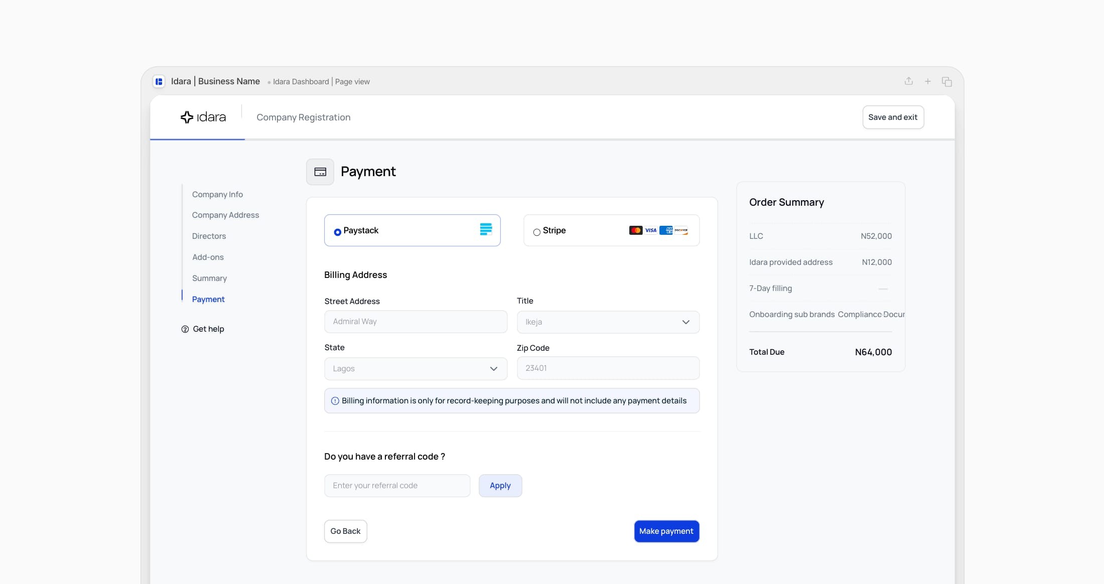 Payment and order summary