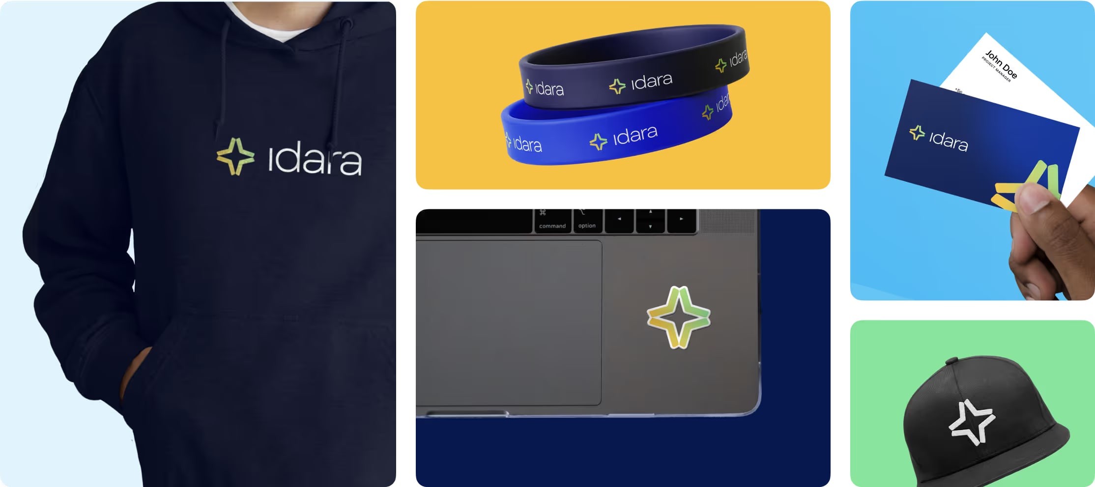 Idara hoodie, wristbands, laptop sticker, business cards and cap