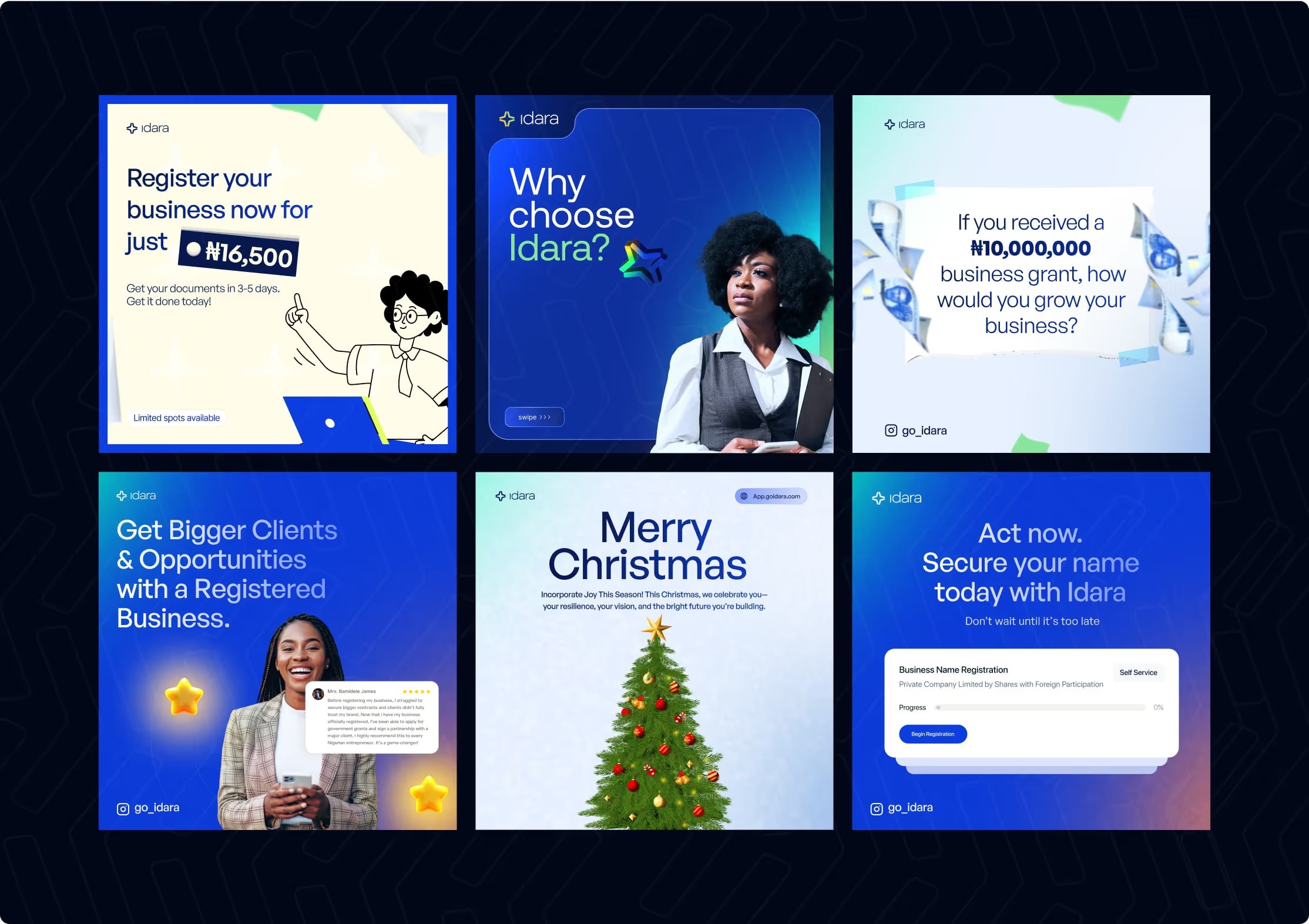 A grid of six Idara social posts