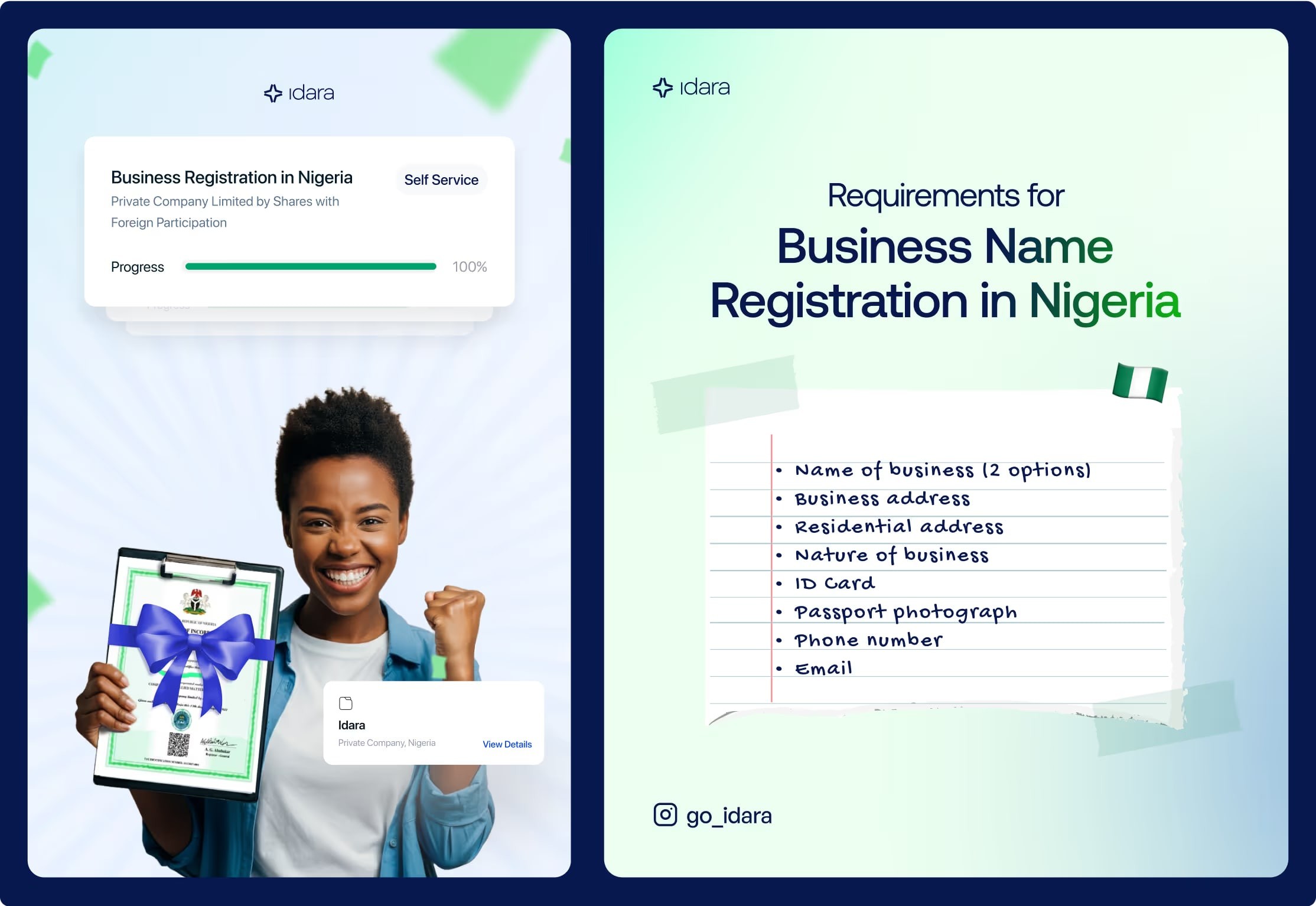 Social posts on registering a business in Nigeria