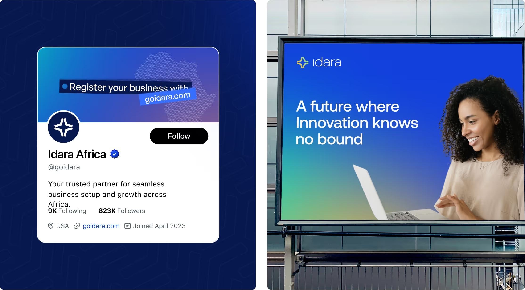 Idara’s X profile next to a billboard