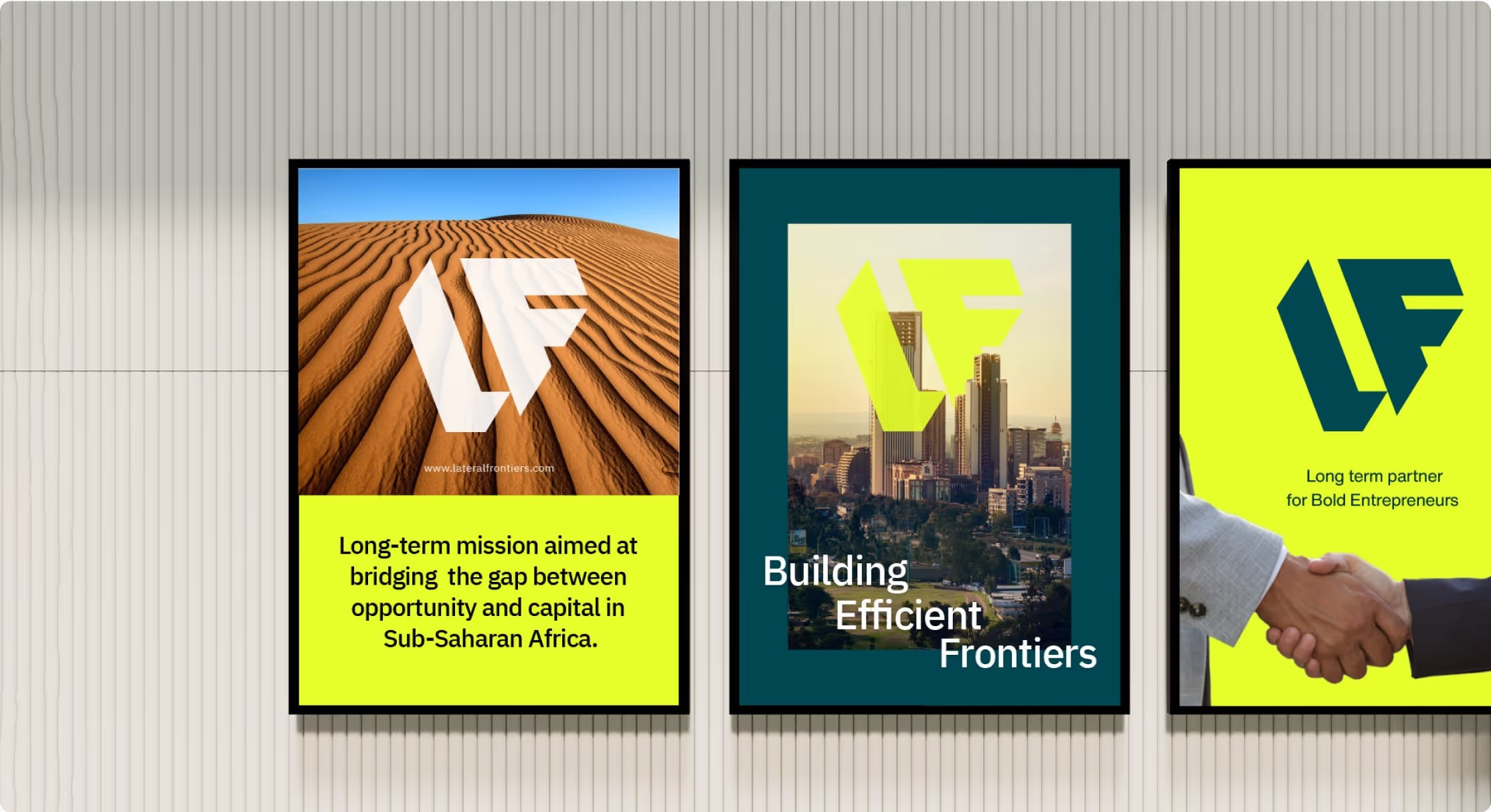 Three framed Lateral Frontiers posters