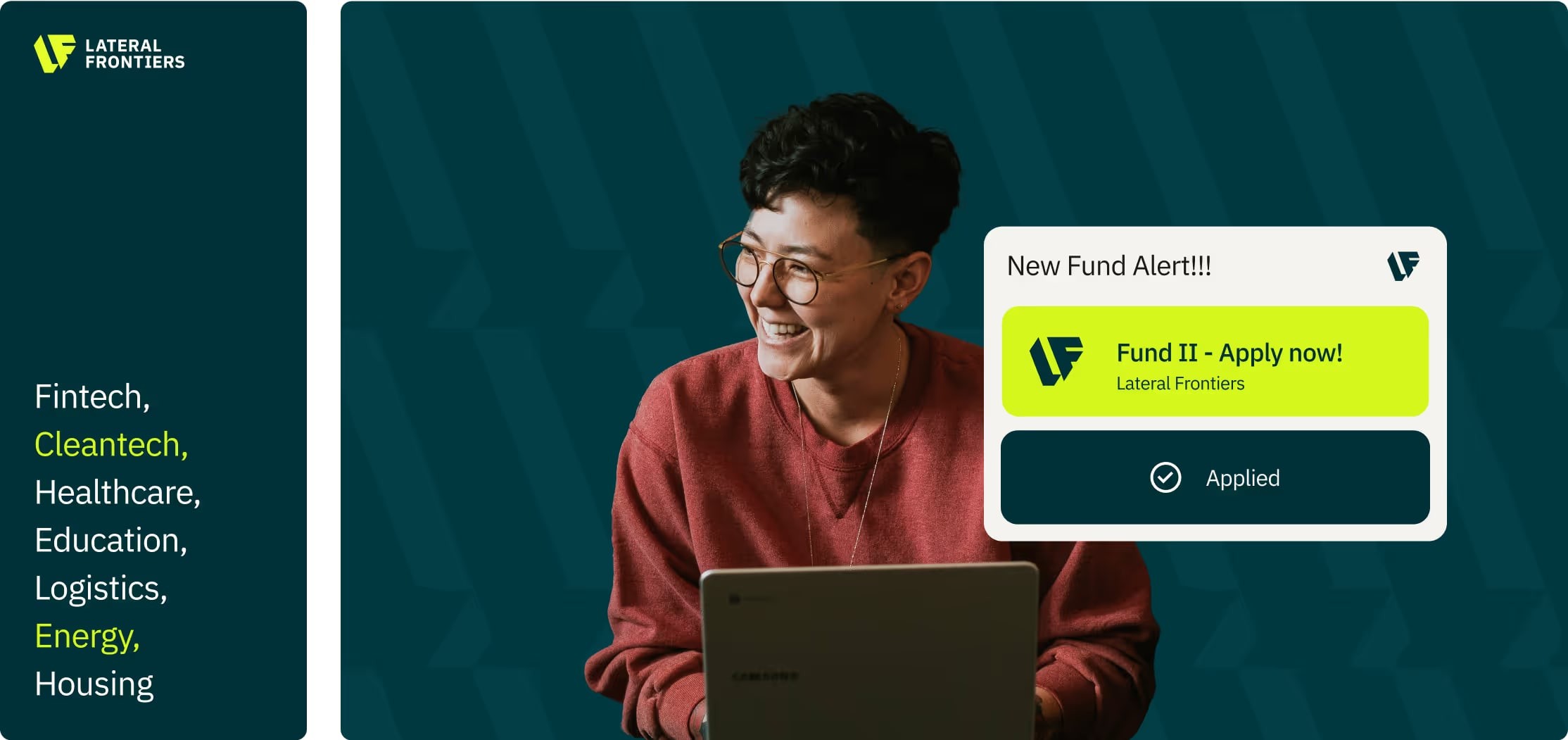 Sectors list and a “new fund alert” graphic