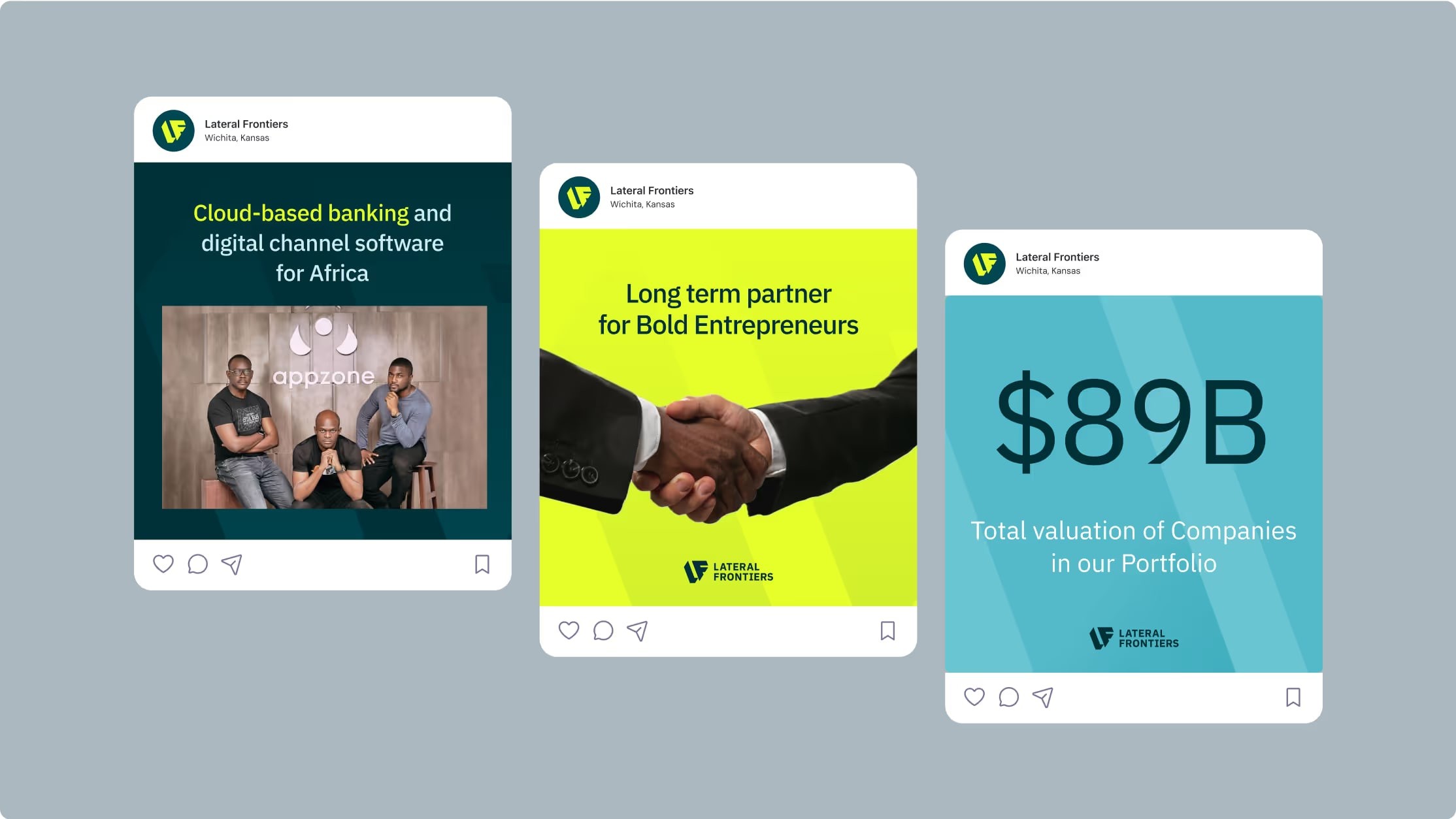 Social posts including the $89B portfolio post