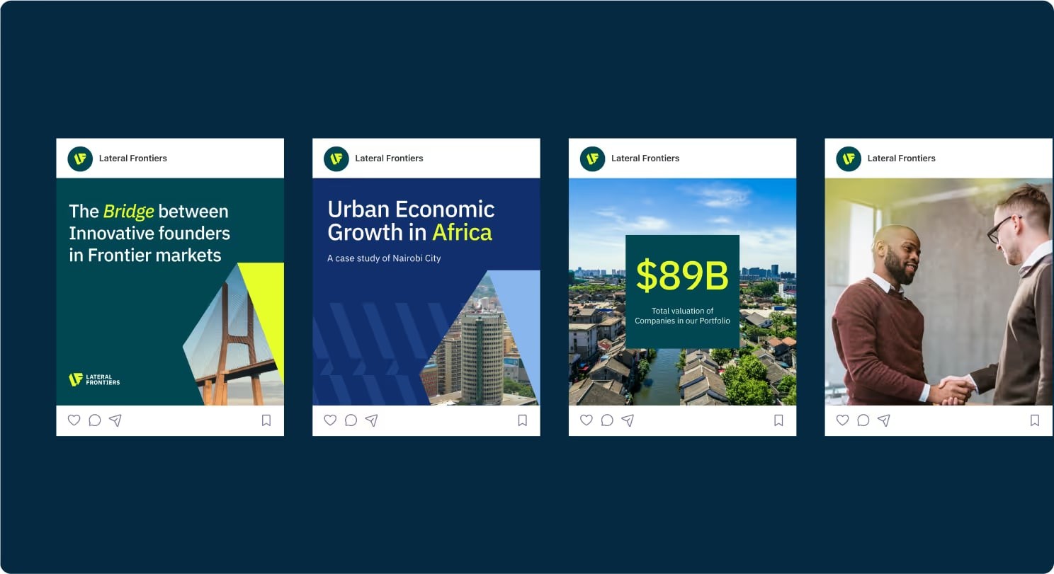 A row of four Lateral Frontiers social posts