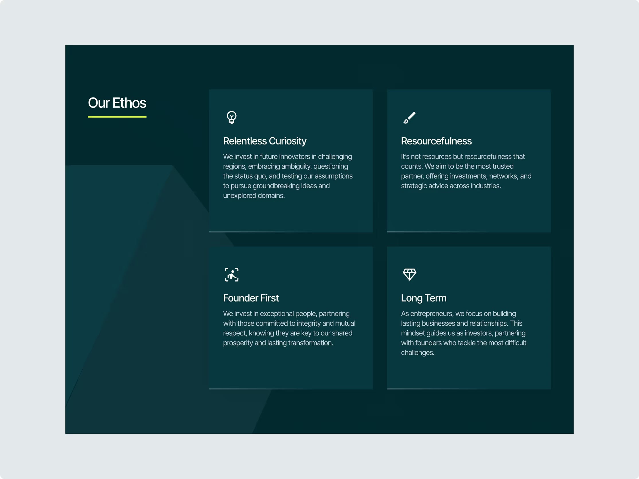 “Our ethos” section