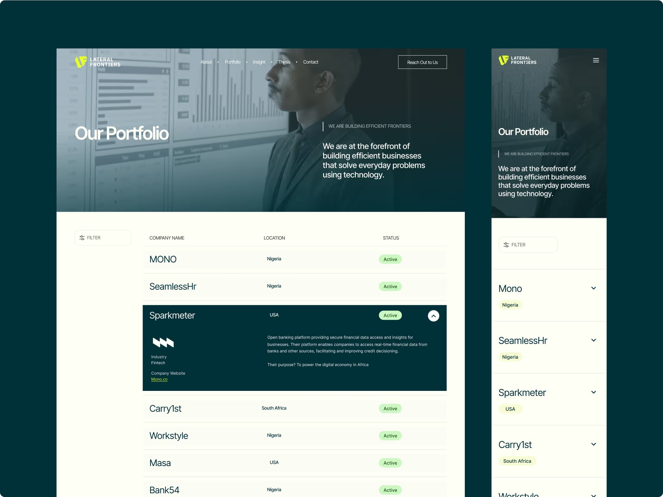 Portfolio page on desktop and mobile