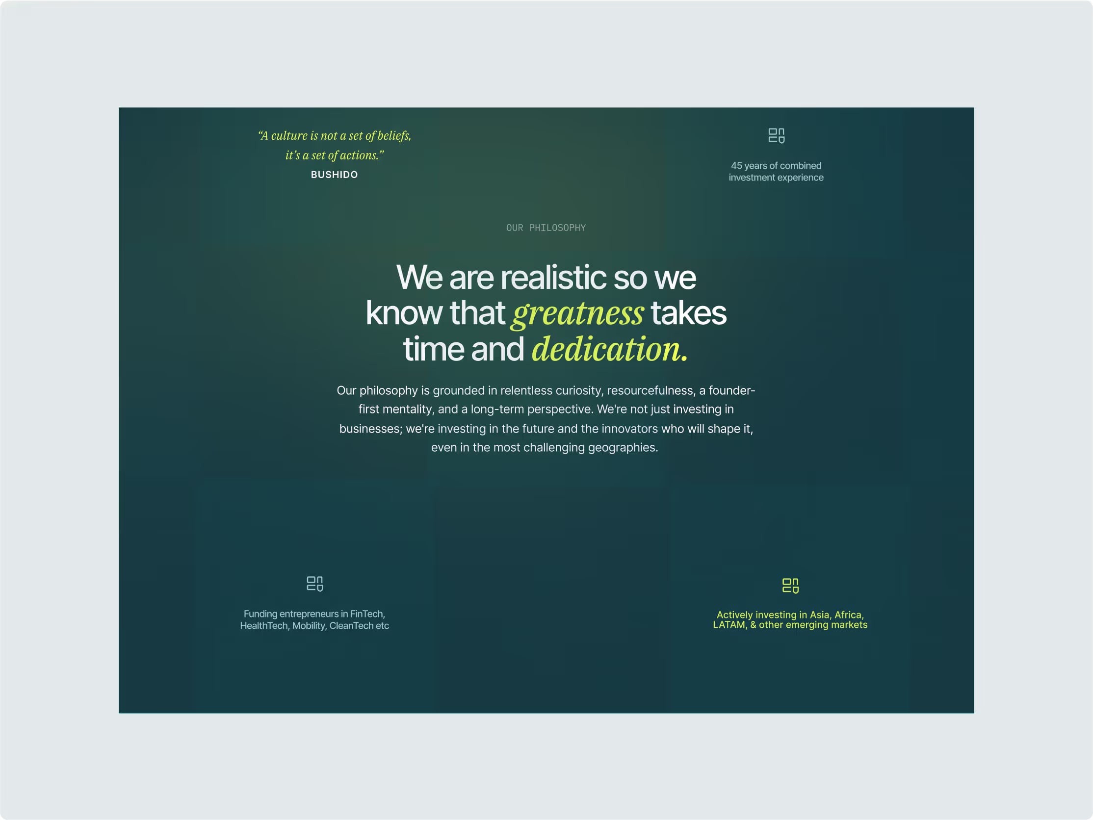 “We are realistic so we know that greatness takes time” section