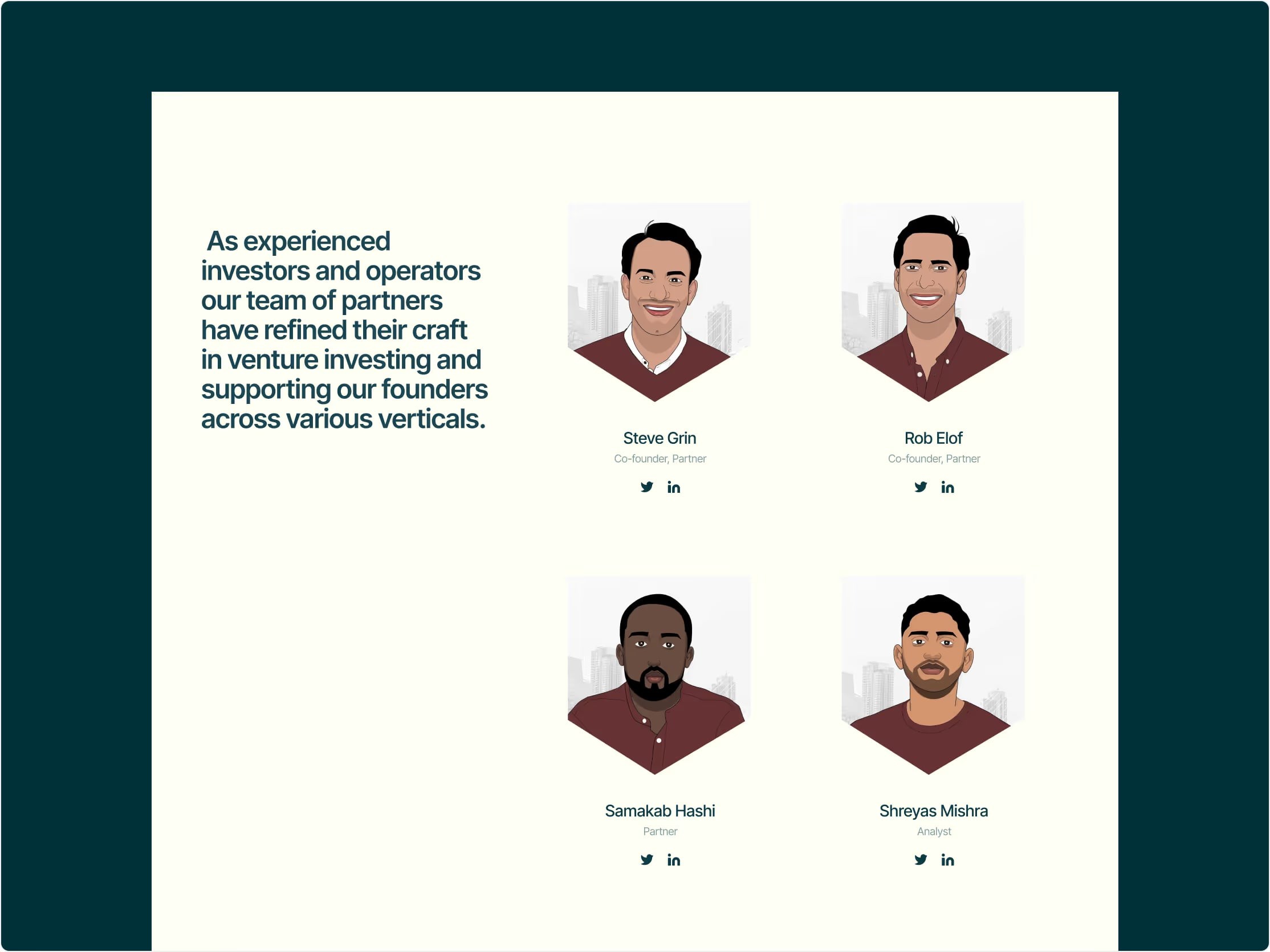 Team section with partner portraits