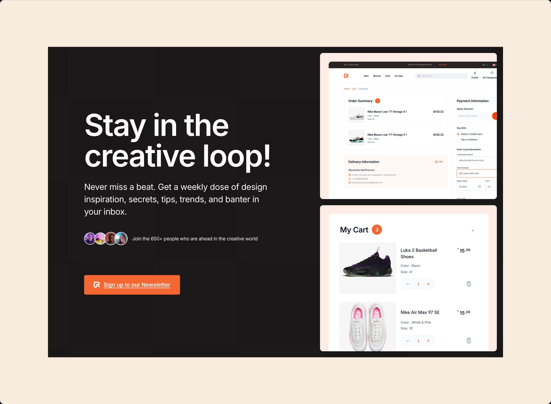 “Stay in the creative loop” newsletter sign-up