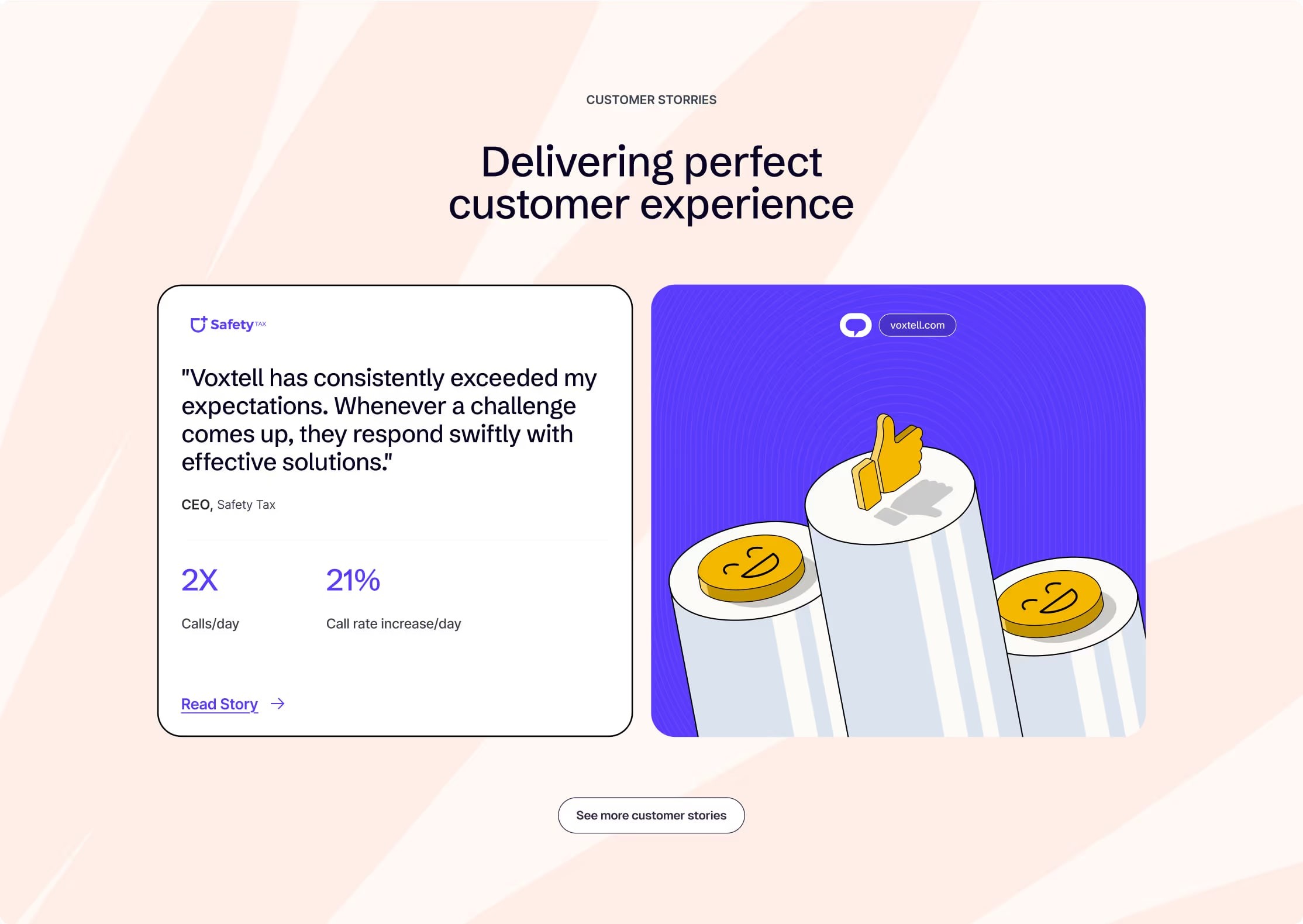 “Delivering perfect customer experience” customer stories section