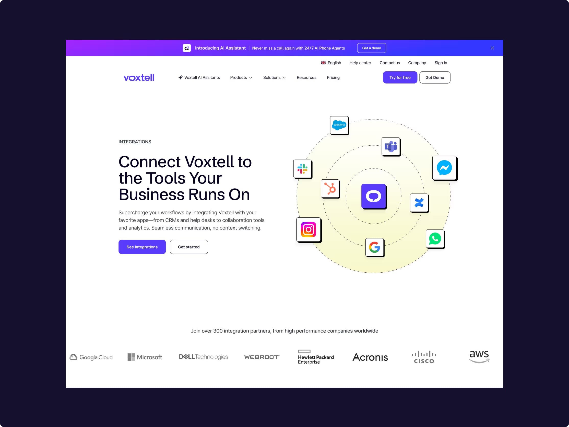 Integrations page: connect Voxtell to the tools your business runs on