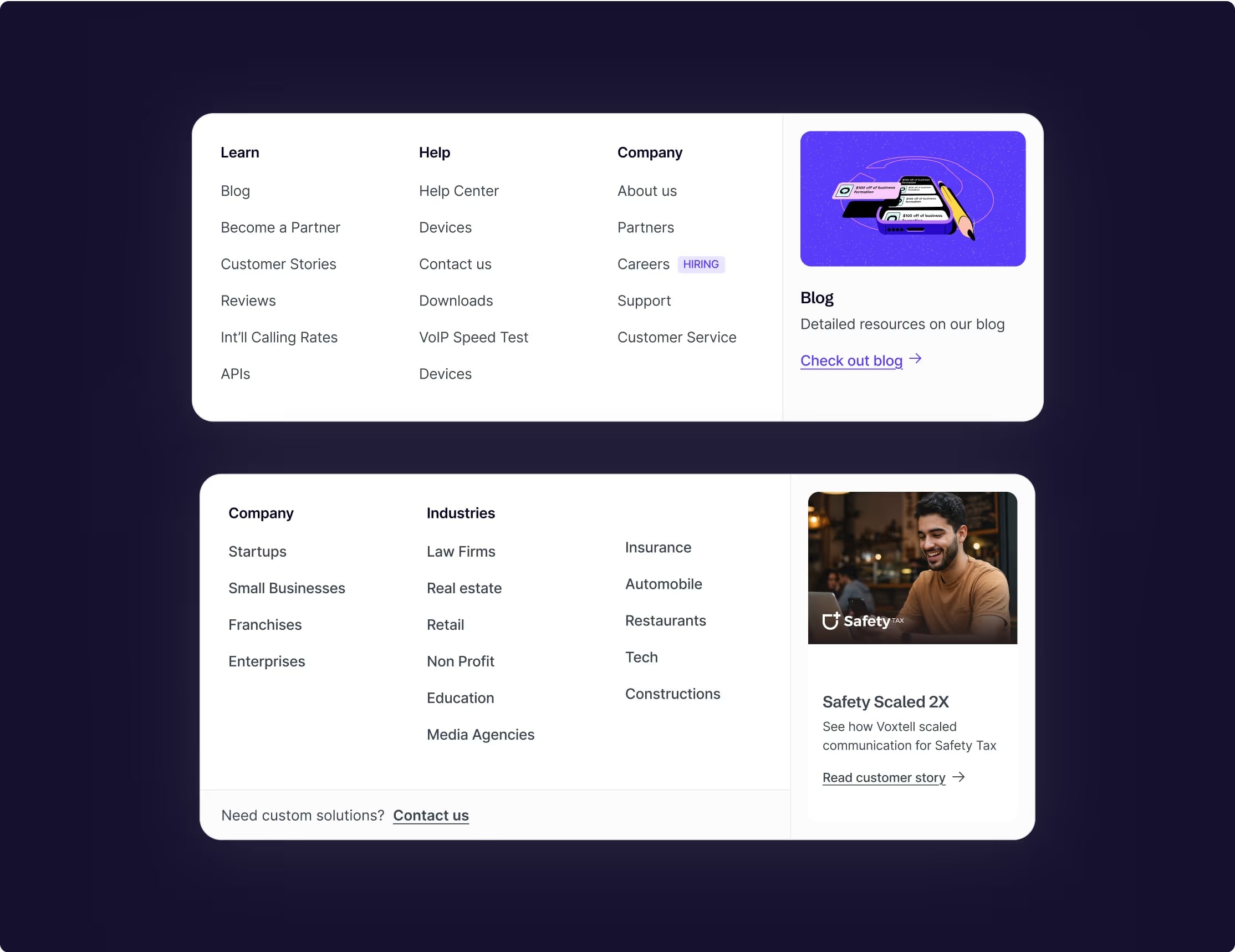 The site’s mega menu with products, solutions and resources