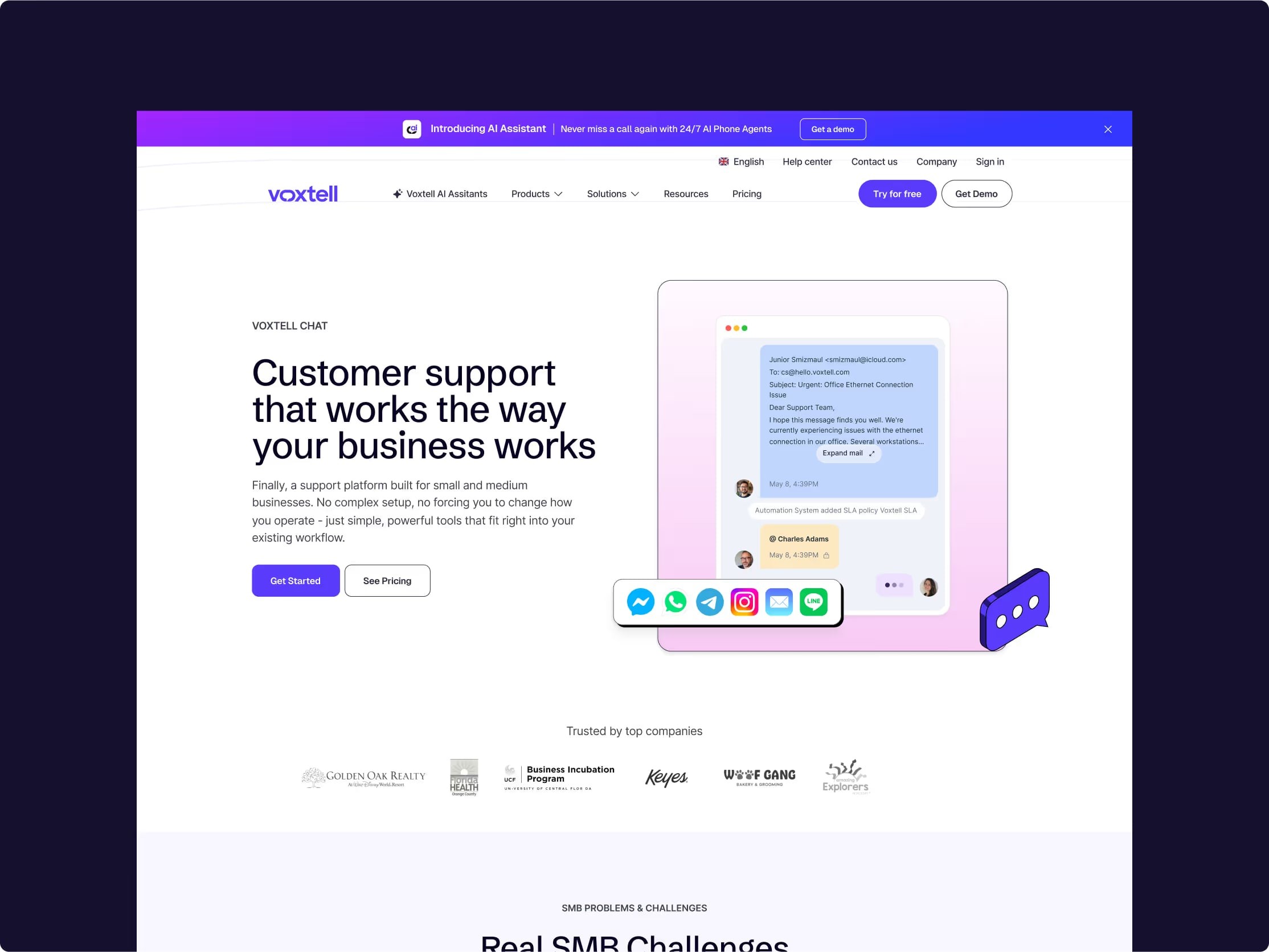 Customer support solution page